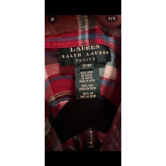 Lauren Ralph Lauren Petite Linen Plaid Button Down Shirt Red Green Blue Size P/M - Picture 3 of 5